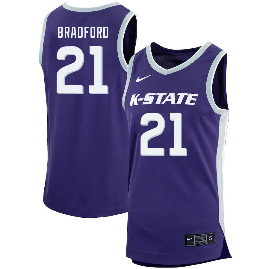 Men #21 Davion Bradford Kansas State Wildcats College Basketball Jerseys Sale-Purple